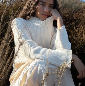 Honest Cotton Mock Neck Knit Sweater Boxy OS Minimalist Closet Staple
